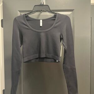 SO Black Ribbed Cropped Long-Sleeve Top